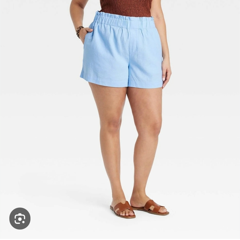 a new day women's high-rise linen pull-on shorts, Blue, 2X